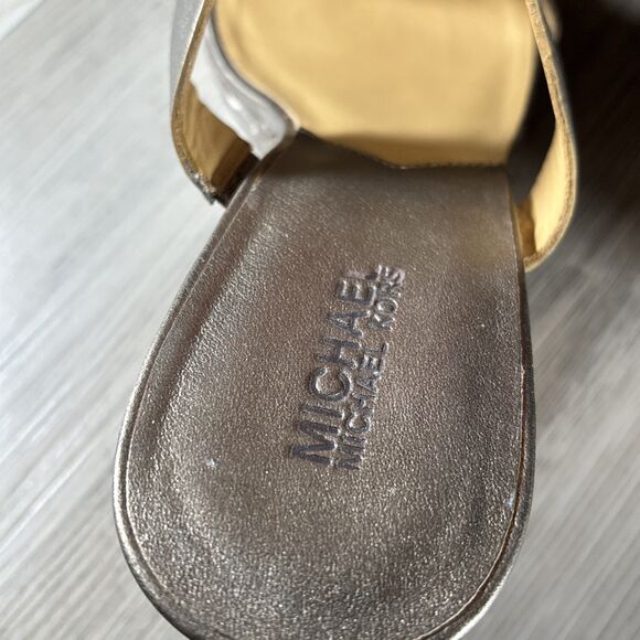 Michael Kors Marin Slide MC Gold Bronze 3.5” Wedge Sandal Silver Ring US 9 - Picture 16 of 16